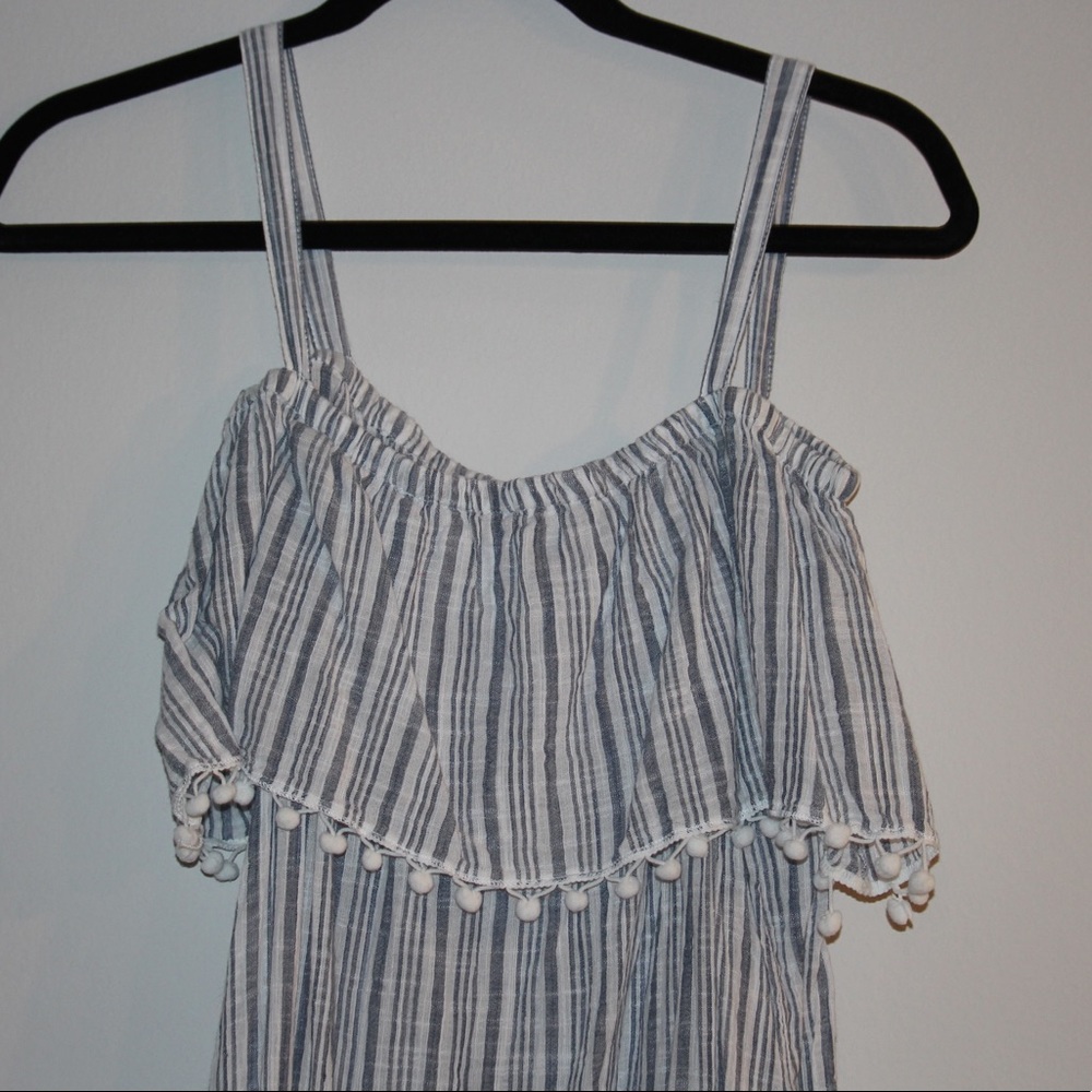 🥳Host Pick🥳 White & Blue stripe Pom trim dress - Picture 6 of 7